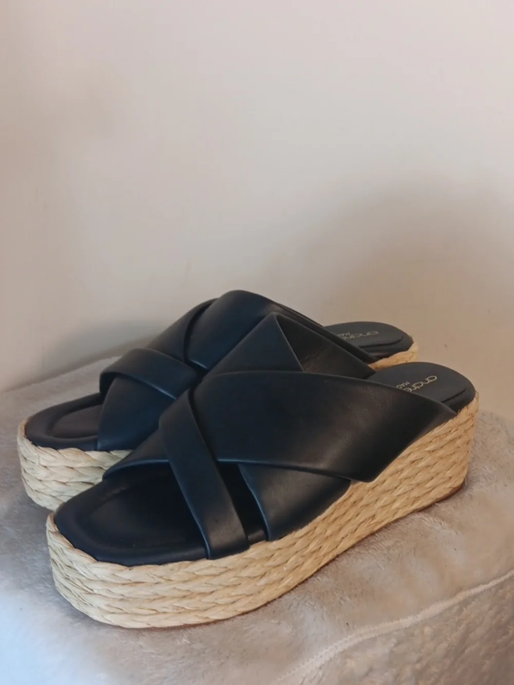 Andre Assous Navy Braided-Platform Slide Sandals